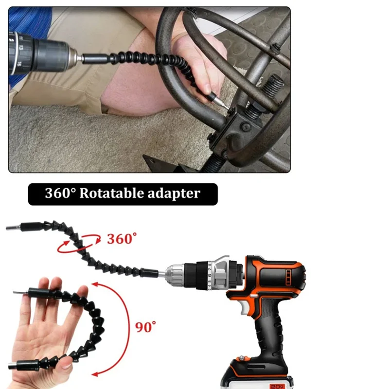 Cacciavite per trapano ad angolo retto 31 pezzi Set di prolunghe flessibili per punte da trapano Adattatore per presa girevole 105 °   Gambo esagonale