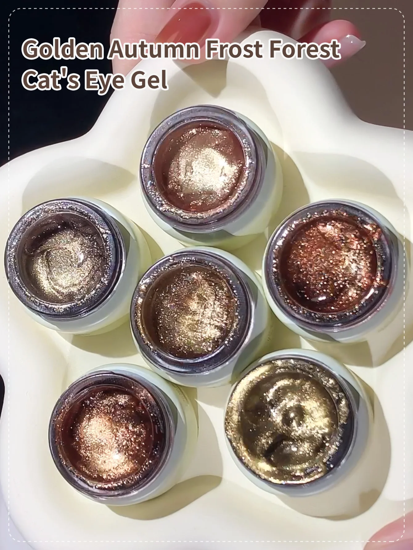 Gouden Herfst Vorst Bos 6 Kleur Cat Eye Nagel Lijm Nieuwe Sprankelend Goud Porselein Witte Kit Cat Eye