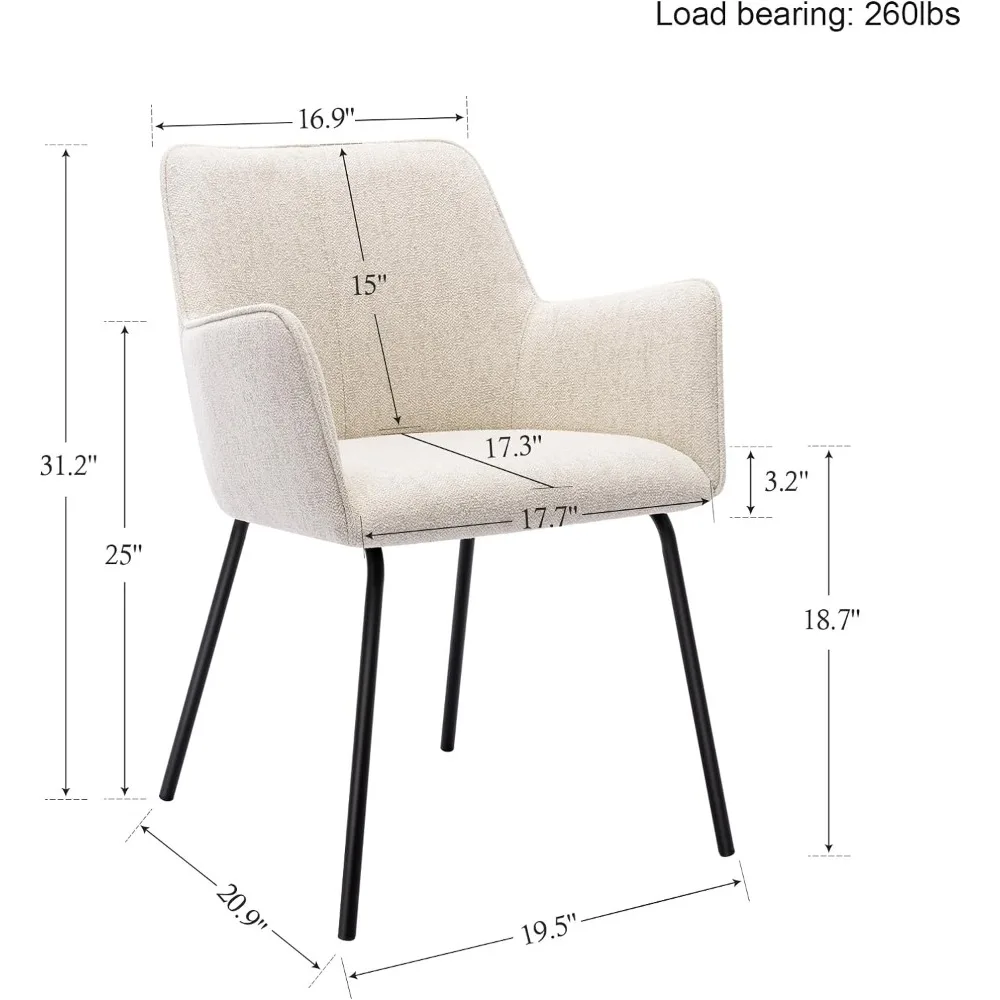 Dining Chair Set of 4 with Upholstered Fabric Curved Back Support Black Metal Legs, for Small Space, Dining Chair