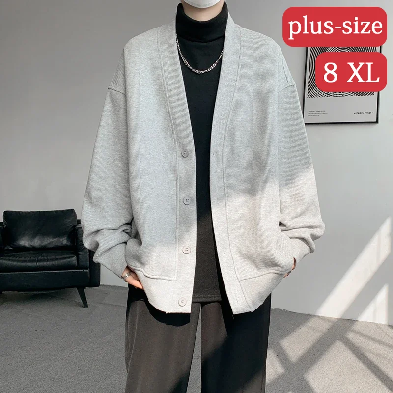 

Spring and Autumn men's V-neck plus size cardigan loose casual solid color comfortable hoodie Korean popular clothing M-8XL