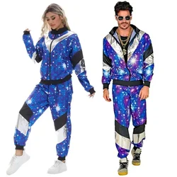 Cosplay Costume for Couple, Vintage Disco Sportswear  Jacket and Trousers Set  Hip Hop Rock Style  Purple Suit  70s 80s