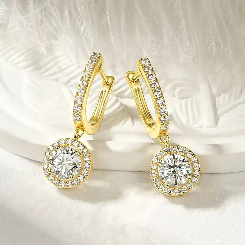New Luxury Shiny Anniversary Gift Classic 6.5mm 1CT Moissanite Earrings Tiny Piercing Huggies Hoop Drop Earrings Gift for Women