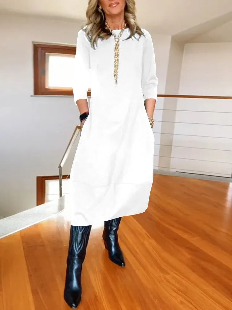 ฤดูใบไม้ร่วงสบายๆหลวมชุดสตรีแขนยาว O-คอเสื้อยืดชุดแฟชั่น Elegant สีทึบชุด Office Lady ชุด