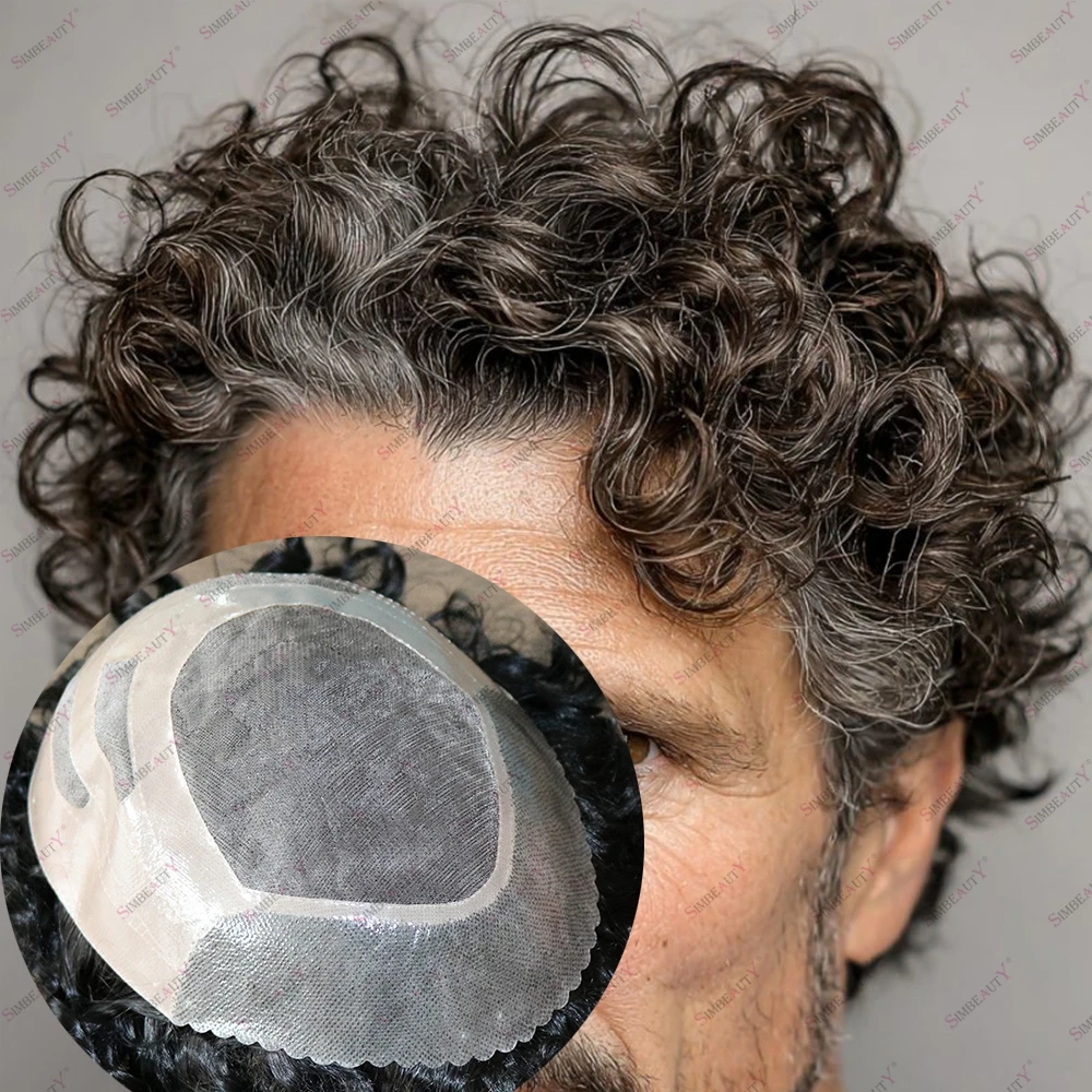 

Прочный клей, 18 мм, вьющиеся человеческие волосы, дышащие волосы, замена капиллярного протеза, старые мужские 1B20 420, черный, коричневый, серый парик из волос