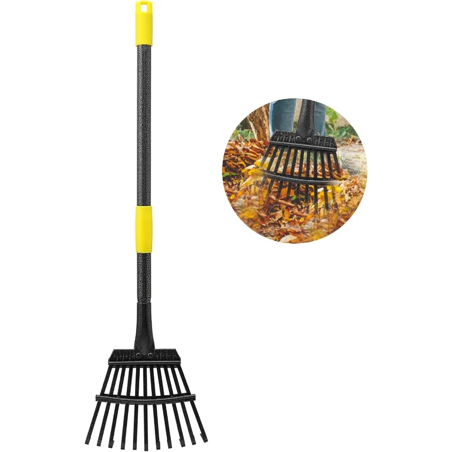 Oliynedy Adjustable Metal Garden Rake for Leaves Long Handle 3060 Inches with 11 Tines and 9Inch Width Compact Collapsible Desi
