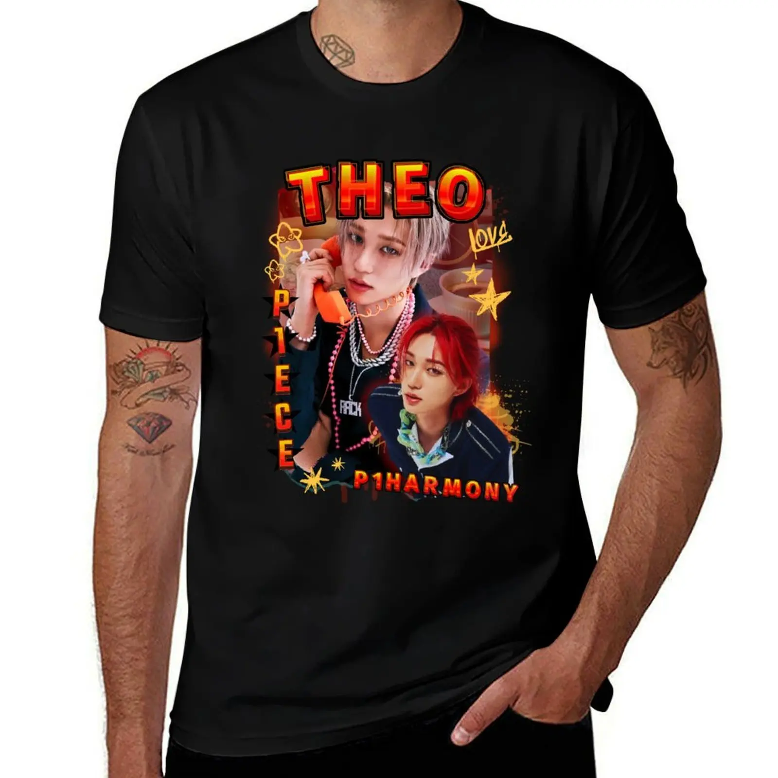 

P1Harmony Theo Red Gravity Scrapbook Design Korean Group KPop Scrapbook Collage T-Shirt quick-drying men tshirt