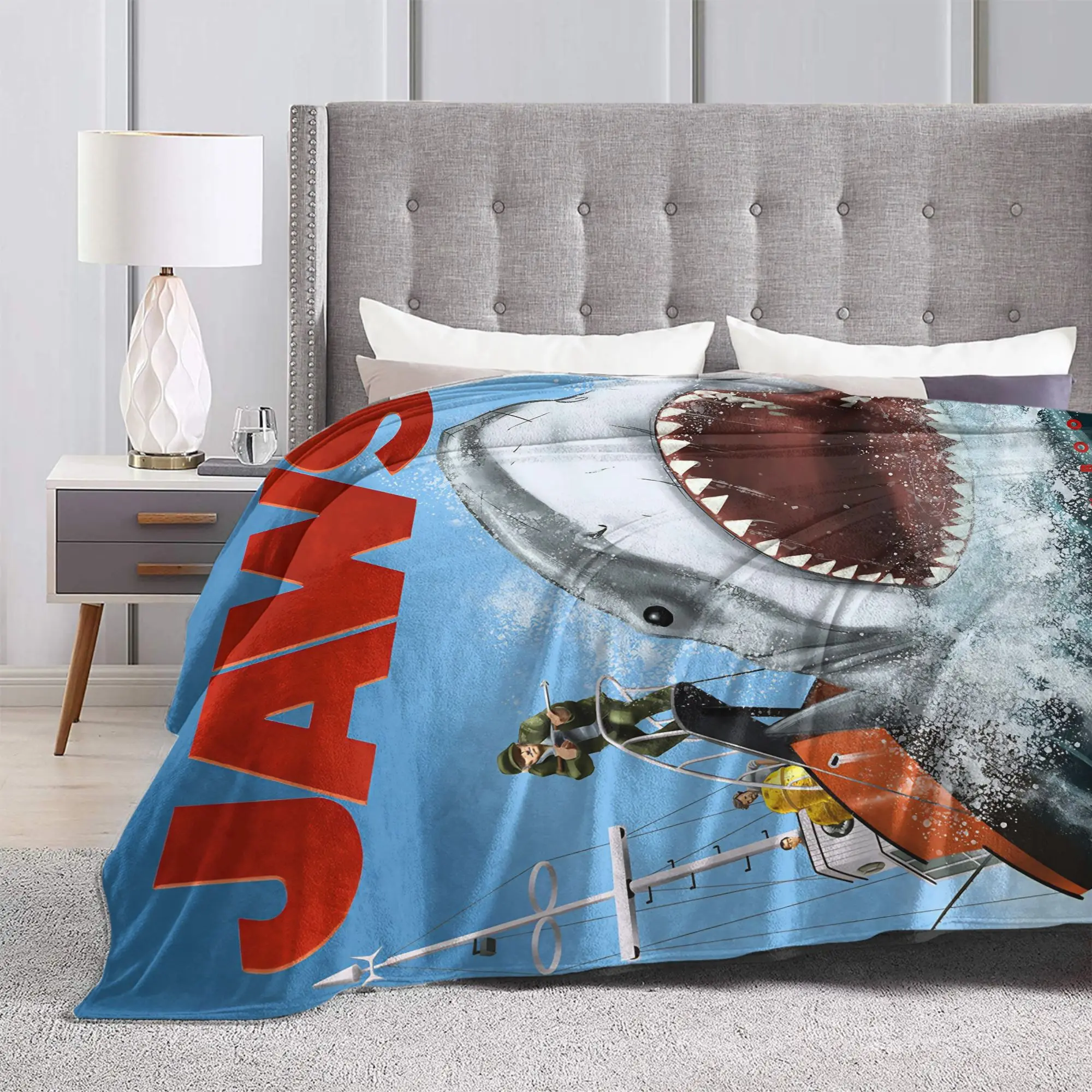 Jaws Shark Velvet Throw Blanket Thriller Film Blankets for Bed Office Soft Quilt