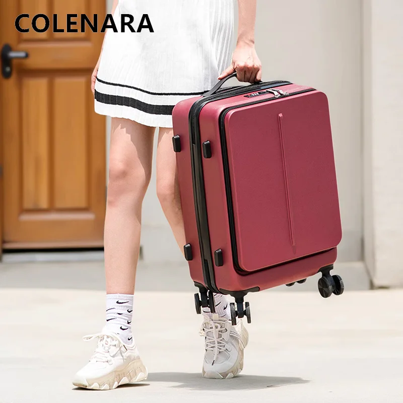 COLENARA حقيبة كمبيوتر محمول فتحة أمامية الصعود للرجال ABS + PC حقيبة تروللي بعجلات 20 "24 بوصة المرأة حمل على السفر الأمتعة