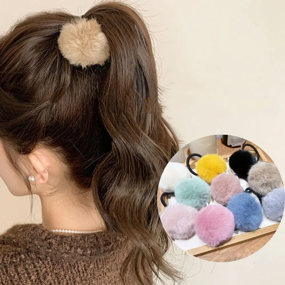 

Winter Cute Pompom Hair Rope Ponytail Holder Hair Tie Women Fashion Headdress DIY Fur Ball Elastic Hair Bands Girl Children Gift