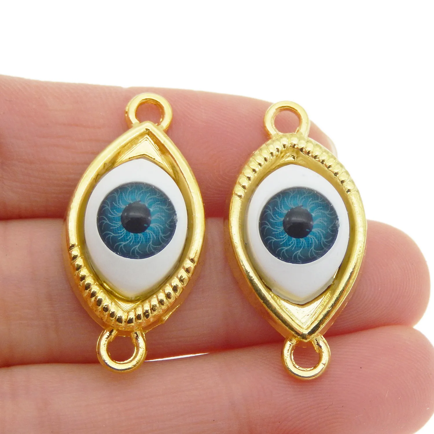 10Pcs Alloy Pendant Connector 3D Evil Eye Cabochons Design Jewelry Charms Halloween Necklace Bracelet Making Supplies 30x15mm