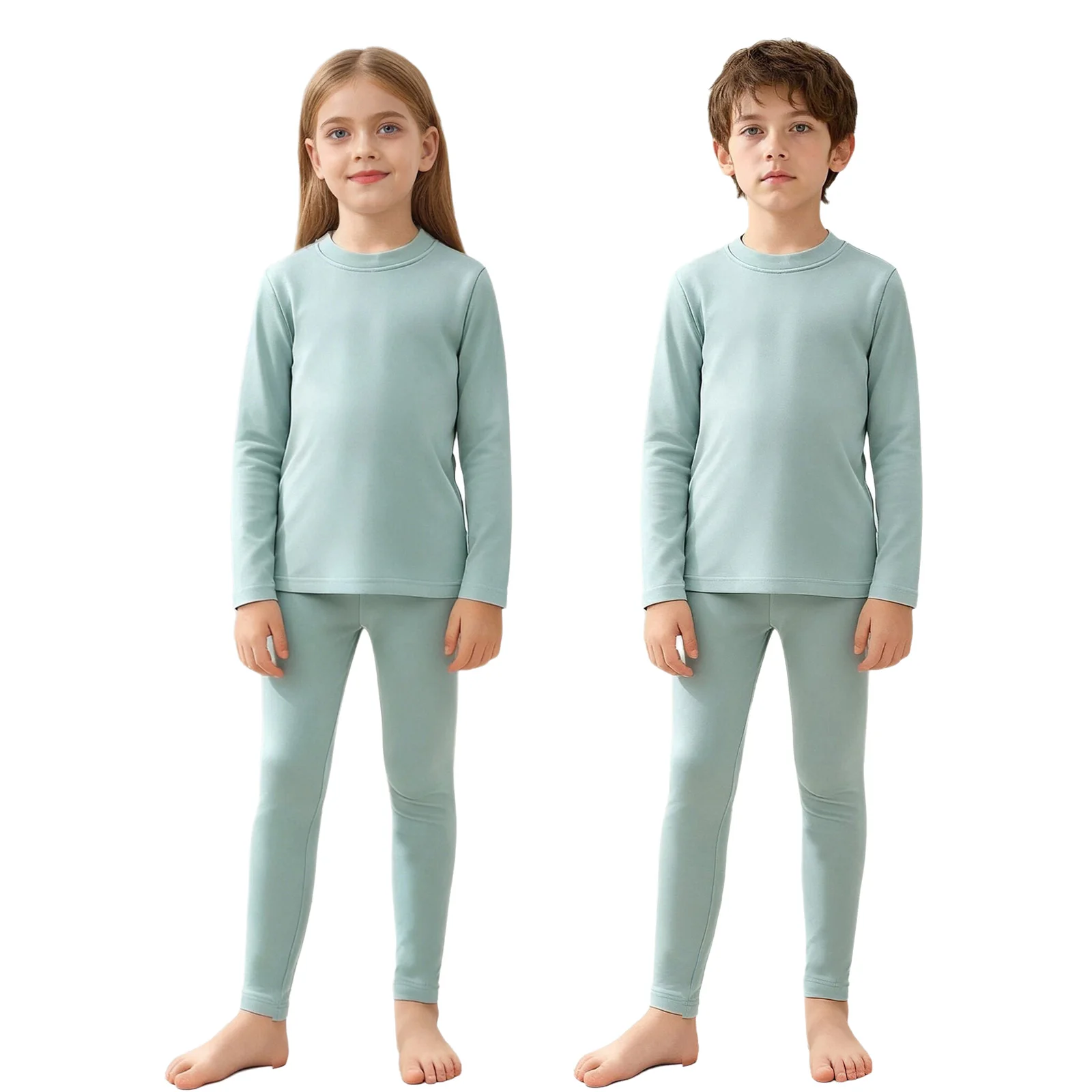 Kids Girls Boys 2-Piece Thermal Underwear Set Sleepwear Autumn Outfit Round Neck Long Sleeve Top+Leggings Set for Casual Outdoor - view 2