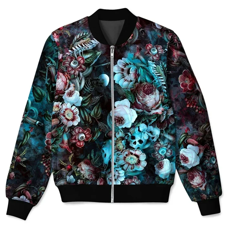 Funny Graffiti Pattern Jacket For Men Flower Historic Building 3D Printed Long Sleeves Harajuku Stand Collar Zipper Jackets Coat