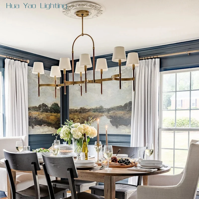 Contemporary Style Pure Copper Multi Head Pendant Light Dining Bar Counter Living Room Design Leather Personalized Pendant Light