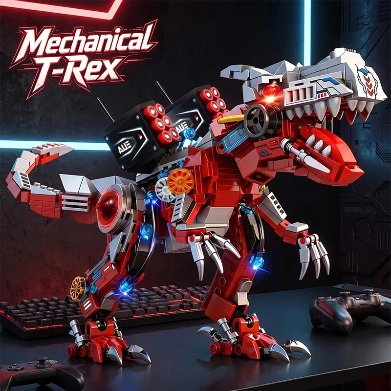 T Rex Building Blocks Animal Theme Hand Operated Poseable Dinosaur Model Buildable Toy Boys Birthday Gift Kids Christmas Gift