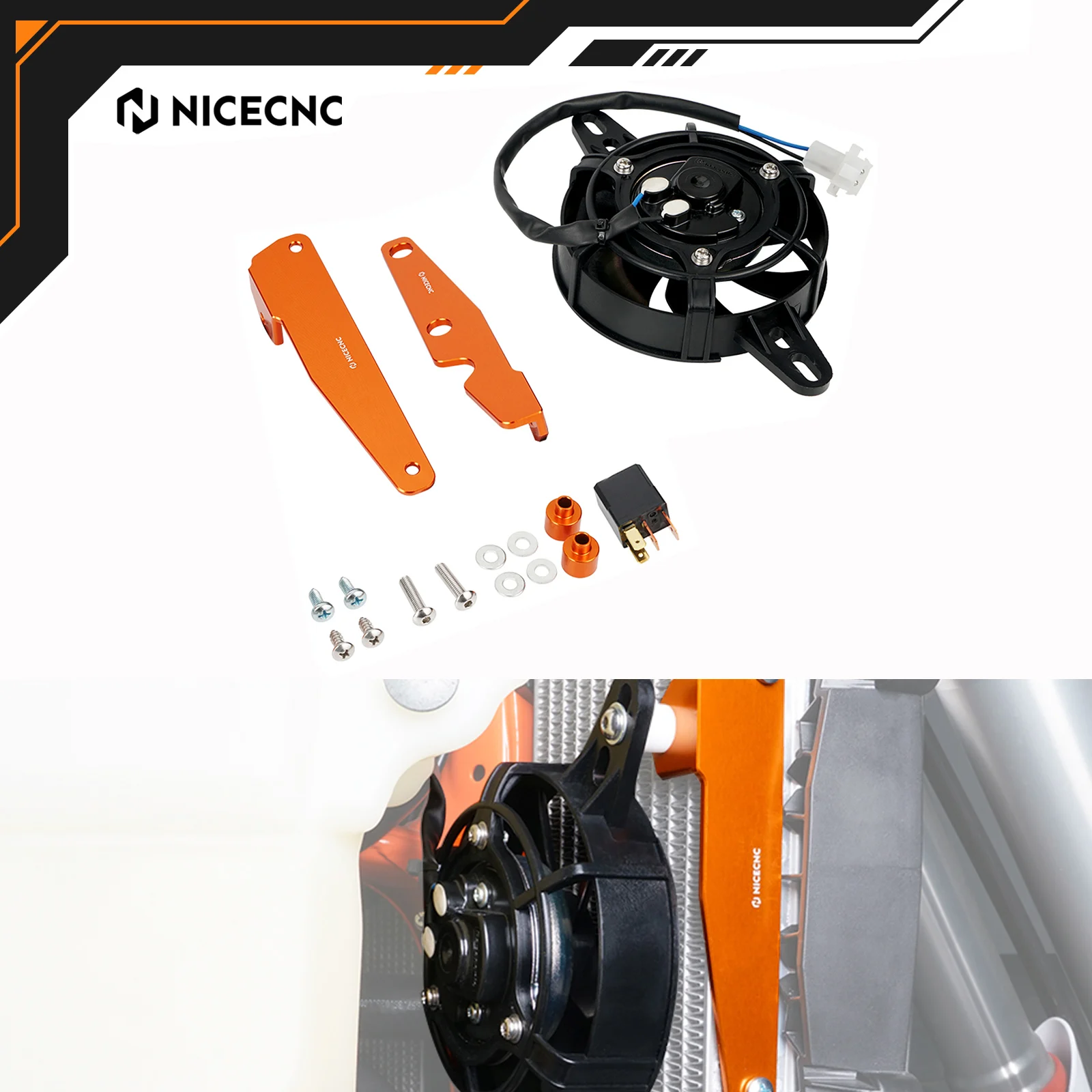 

NICECNC For KTM EXC 300 TPi SX 125 EXCF 350 SXF 450 XCW 500 XC300 SX250 XCF 250 2017-2022 2023 Electric Radiator Cooling Fan Set