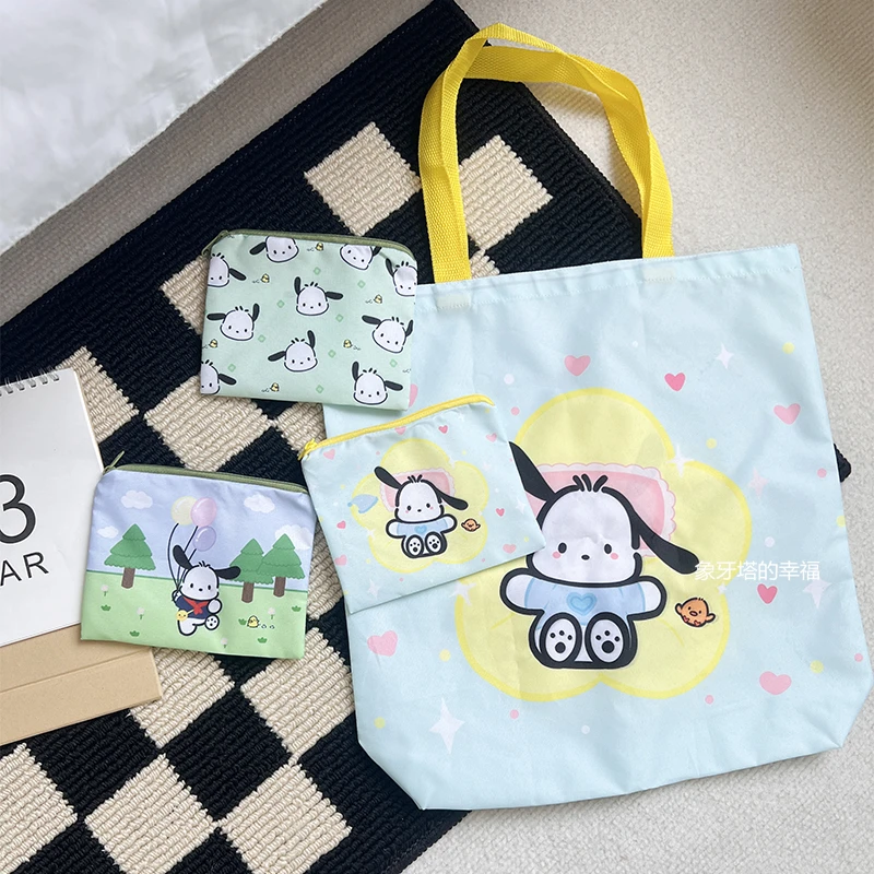 Sanrio Cute Pochacco Set Shopping Bag Coin Purse Environment-Friendly Bag Kawaii Japanese Style Cartoon Handbag Girl Portable