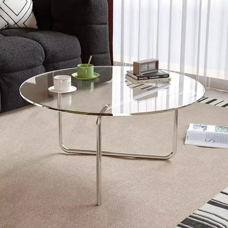 

minimalist tempered glass simple rental house coffee table small apartment living room Internet celebrity round
