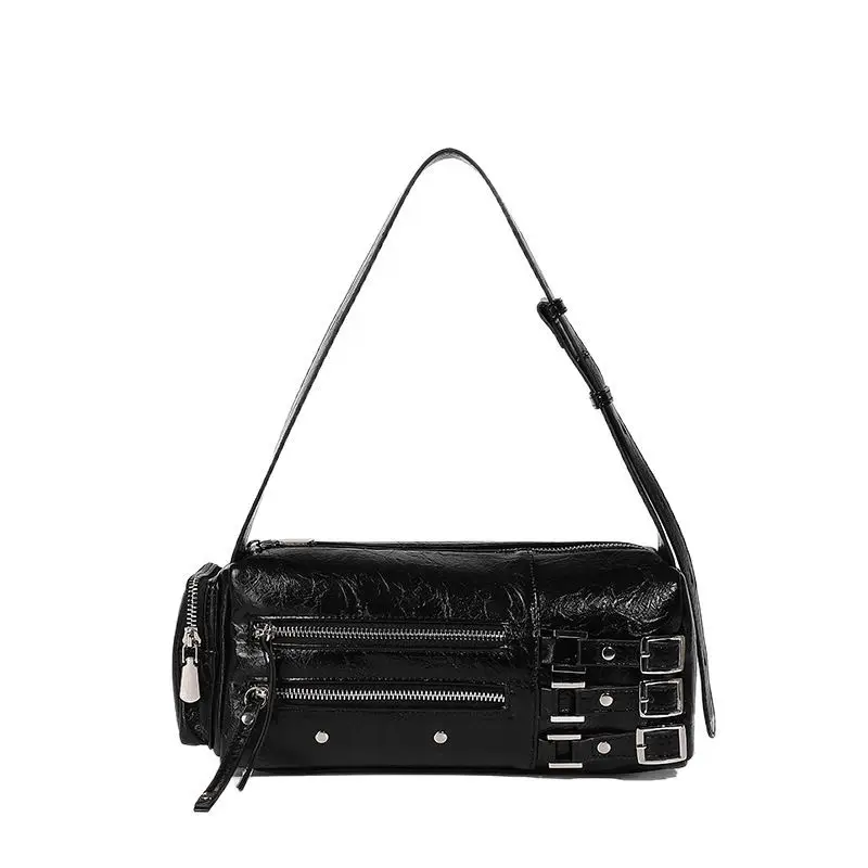 Niche Design Women Pillow Vintage Underarm Bags New Wide Strap Girls Motorcycle Shoulder Bag PU Leather Crossbody Bag Purses