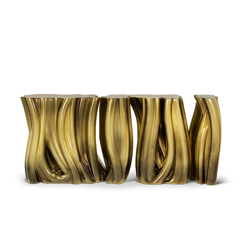 *Luxury Italian Console - Customizable High Quality Fiberglass with Tree Root Design Gold Console Table for Entryway