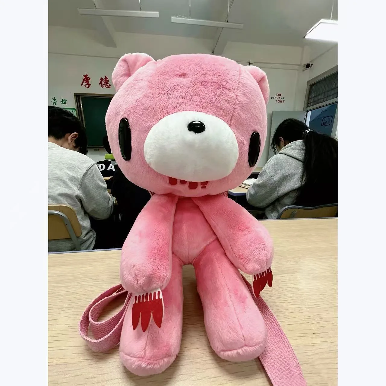 Pink Plush Bear Backpack Bag, Y2K Gothic Style Plush Doll Shoulder Bag, Adjustable Strap Novelty Handbag