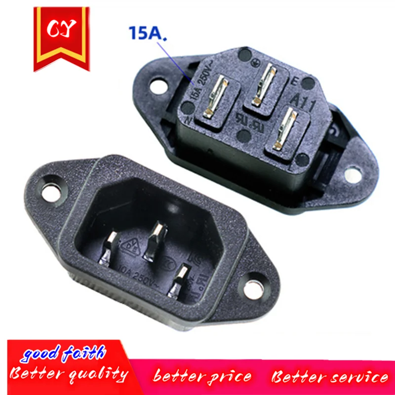 5PCS AC-04 Power Socket AC 250V 10A 3 pin With Ears For Electric Car Computer Power Socket Screw Fixed Iron Core 3PIN