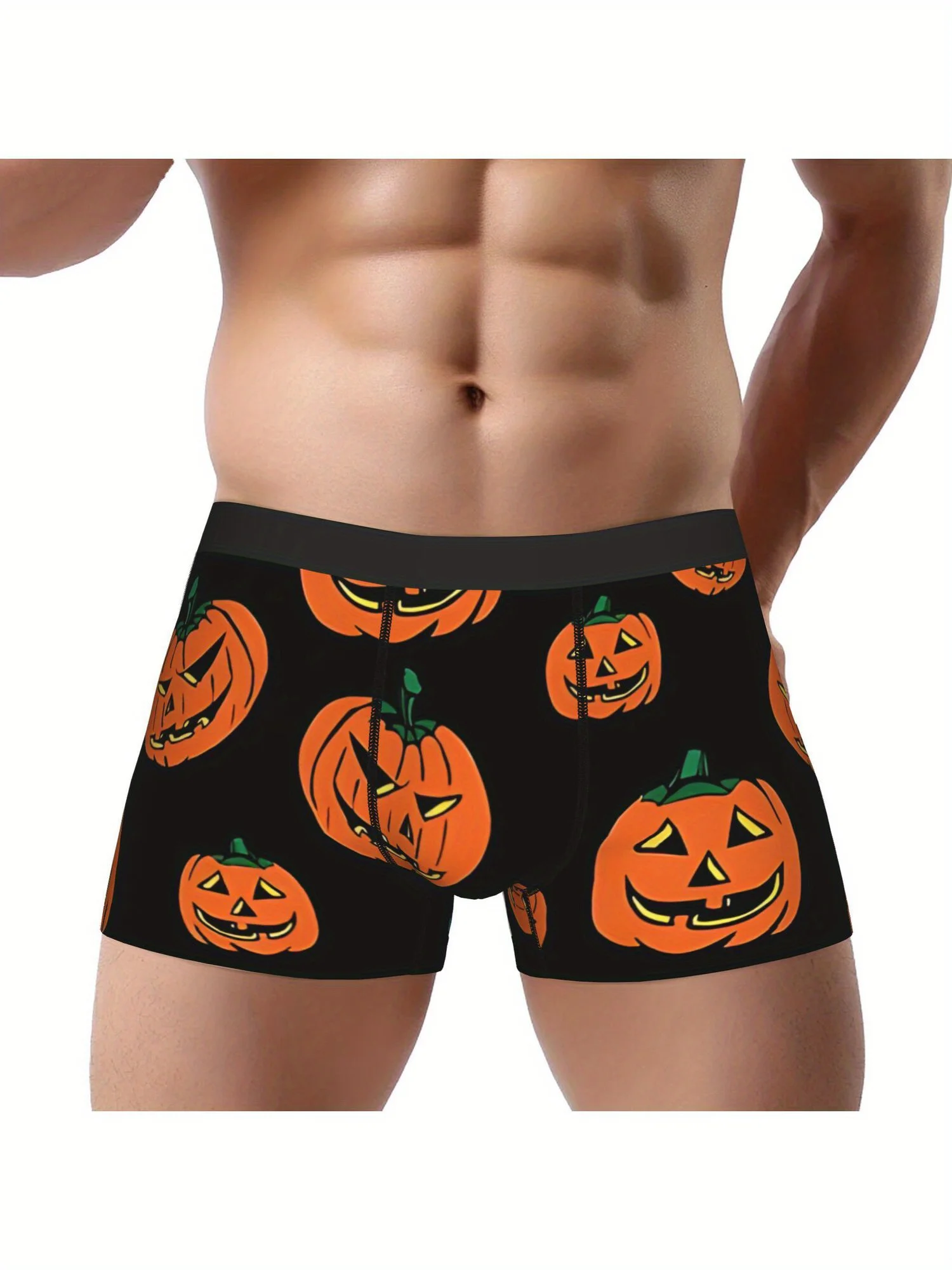 1pc of Breathable Pumpkin-Themed Men'S Underwear, Ventilated Boxer Shorts