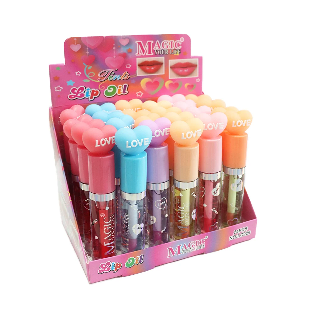 24Pcs Lip Gloss Lip Tint 6 Colors Set Love Shape Long Lasting Waterproof Lip Oil Moisturizing Lipstick Women Lips Makeup