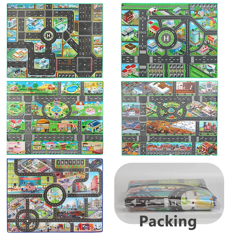 Kids Carpet Playmat Rug City Map Car Park Canvas Play Mat Puzzle Carpet Floor Educational Toys For Children’s Christmas Gifts