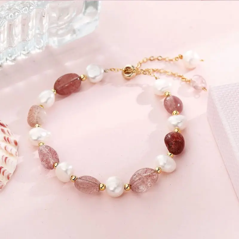 Besten Verkaufen Natürliche Barock Süßwasser Perle & Erdbeere Quarz 14K Gold Gefüllt Weiblichen Charme Armband Schmuck Für Frauen Geschenke – Detail 7