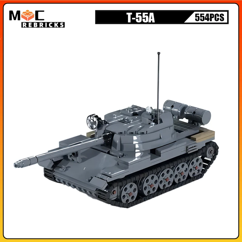 WW II Army Military Panzer T-55 Main Battle Tank Wide Tracks Armoured Vehicle Building Blocks Assembly Model Kids Bricks Toys