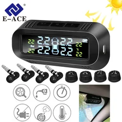 E-ACE Solar TPMS Car Tire Pressure Alarm Monitor System Security Alarm  Display Intelligent Temperature Internal/External Sensor