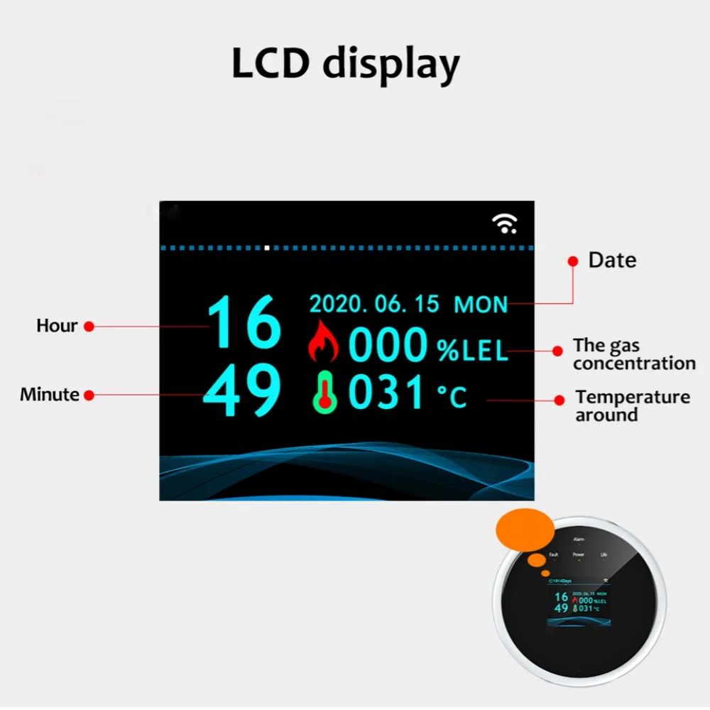 Imagem -06 - Cozinha Gás Natural Leak Alarm Sensor Wi-fi Tuya App Função Temperatura Display Digital Lcd Som Sirene Detector Combustível