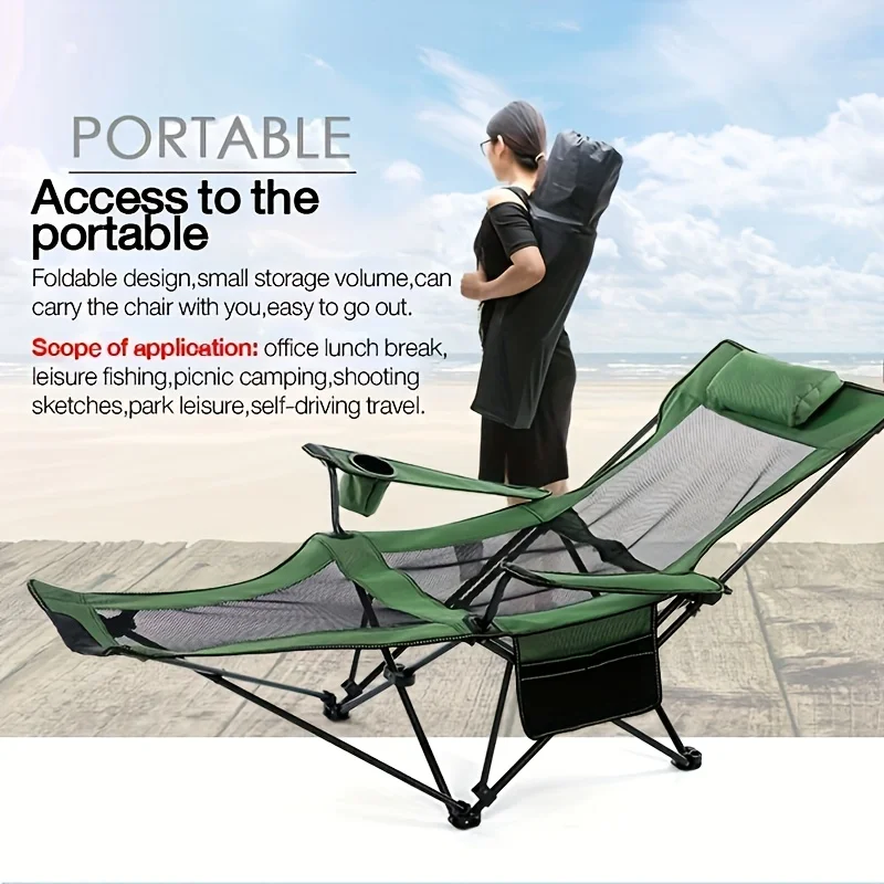 Portable Relaxation Master - 3.2kg Lightweight Steel Pole Folding Chair with Oxford Cloth, Comfortable Head Rest,