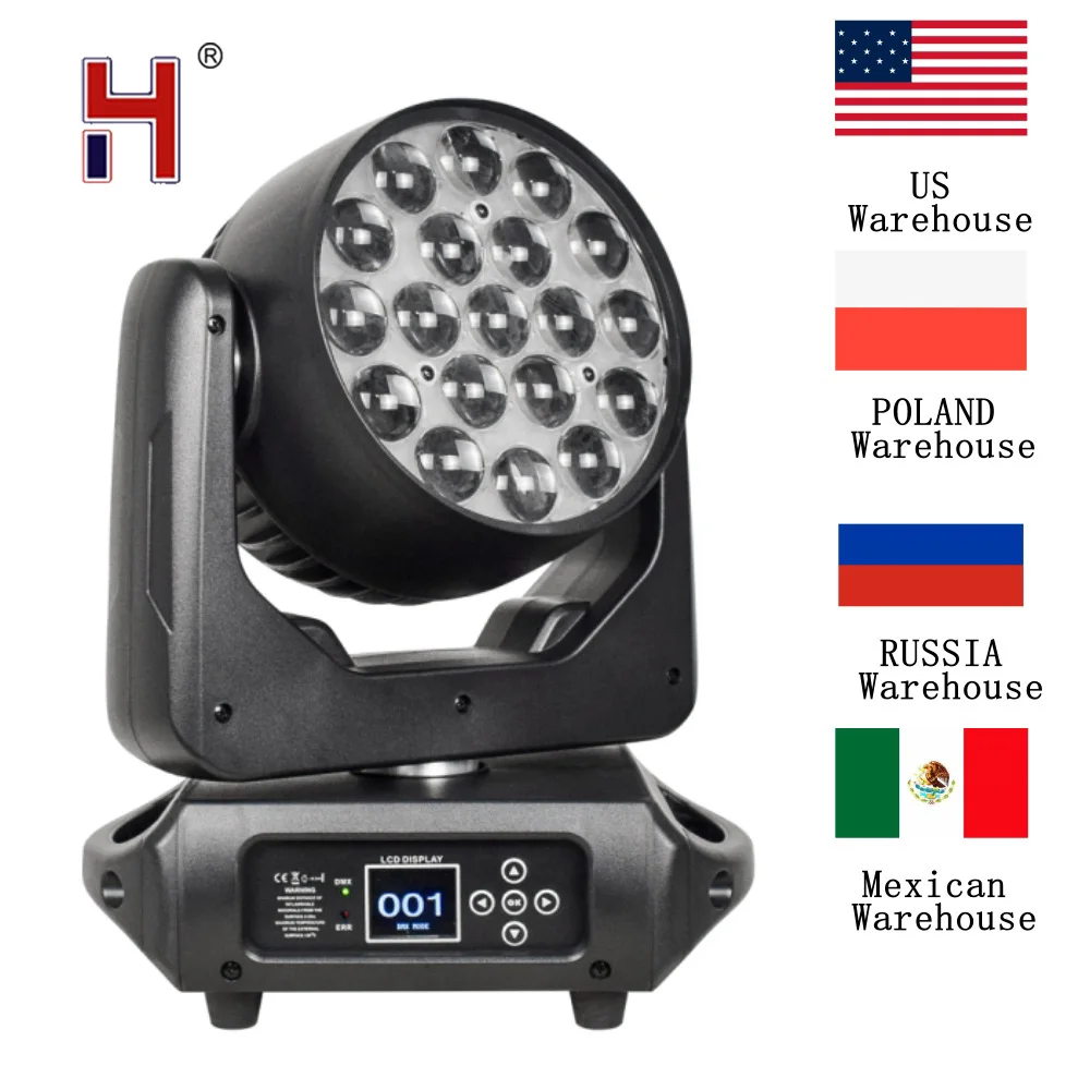 

HongYi LED 19x15W RGBW Beam Lyre Wash Zoom Moving Head Light DJ Disco Party Bar Dance Floor Stage Effect Lighting Equipment