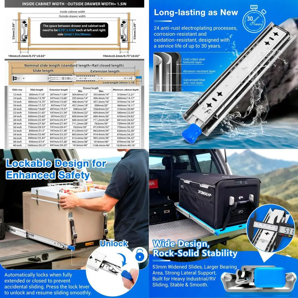 

Усиленные направляющие для выдвижных механизмов 12-60 дюймов, грузоподъемность 500 фунтов, боковое крепление с шариковым фиксатором (нагрузка 250 фунтов)