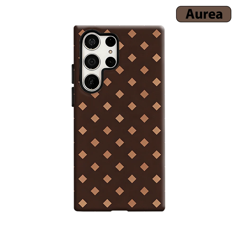 Brown Beige Diamond Grid Phone Case for Samsung Galaxy S26 S25 Ultra S24 S23 Ultra Plus Shockproof Double layer tough Back Cover