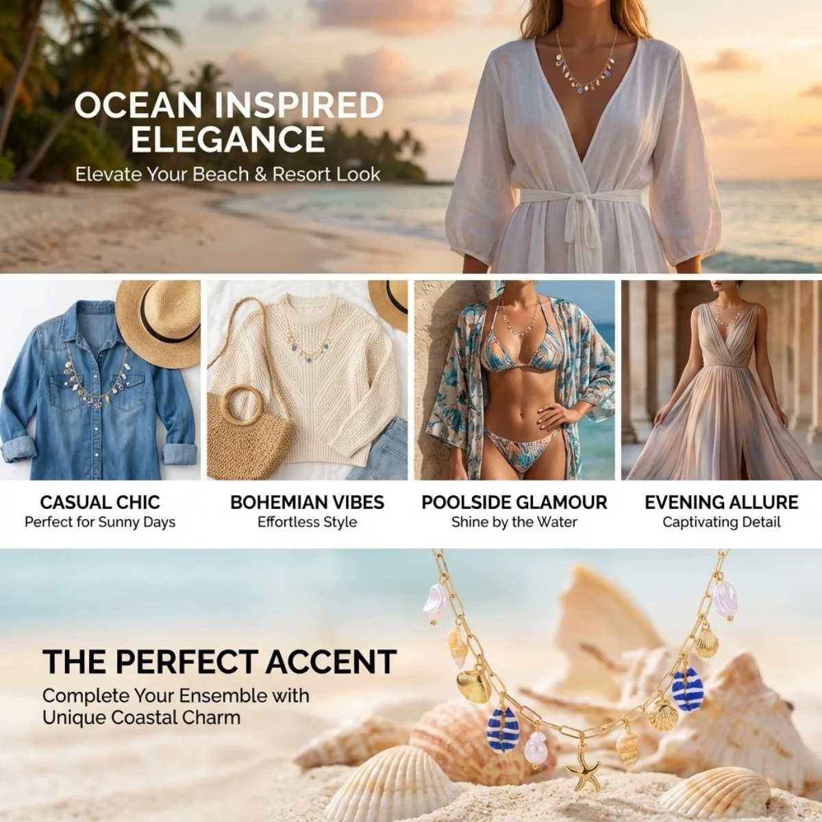 Sommerurlaub Muschel Seestern Conch Fisch Schildkröte Korallen Anhänger Halskette für Damen Herren Imitationsperlen Choker Ozean Strand Schmuck – Detail 3