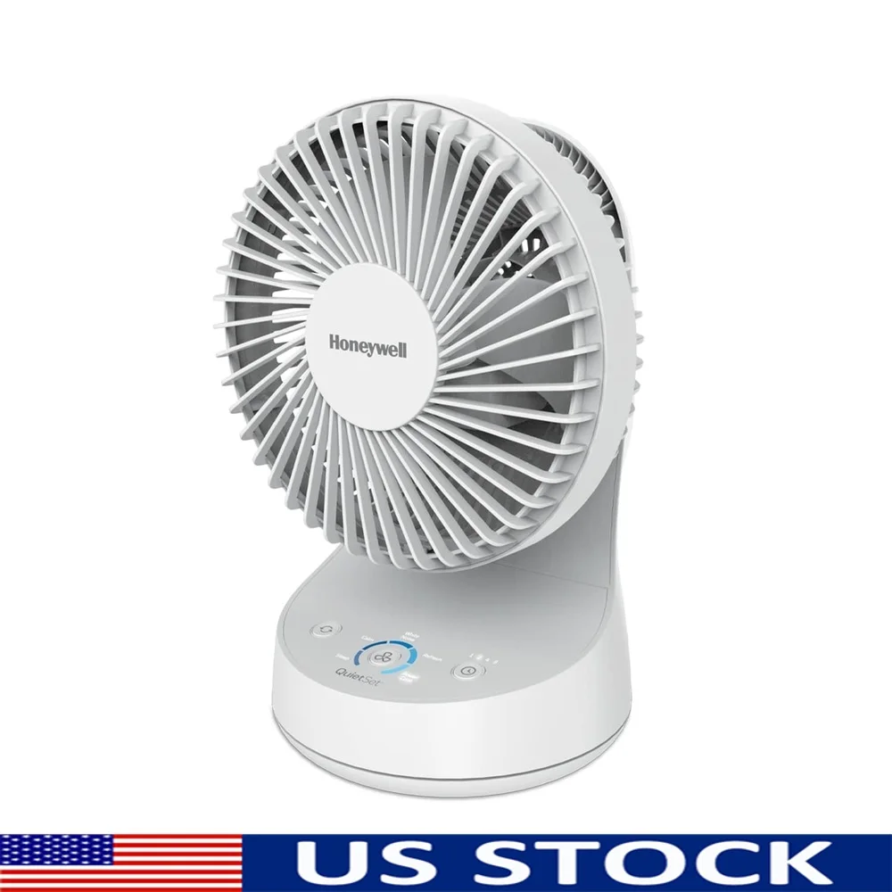 QuietSet 9 Inch Oscillating Table Fan with 5 Speeds Auto Off Timer Quiet Operation Easy Transport Small Room Cooling