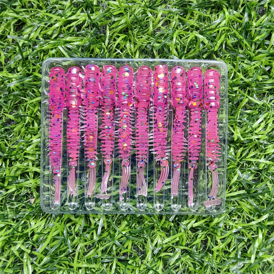 MUKUN Wurmköder, 10 Stück, Mini-Köder, 45 mm, 0,4 g, weicher Silikonköder, künstliche Larve-Gummi-Köder, Wobbler, Bass-Angelköder – Detail 19