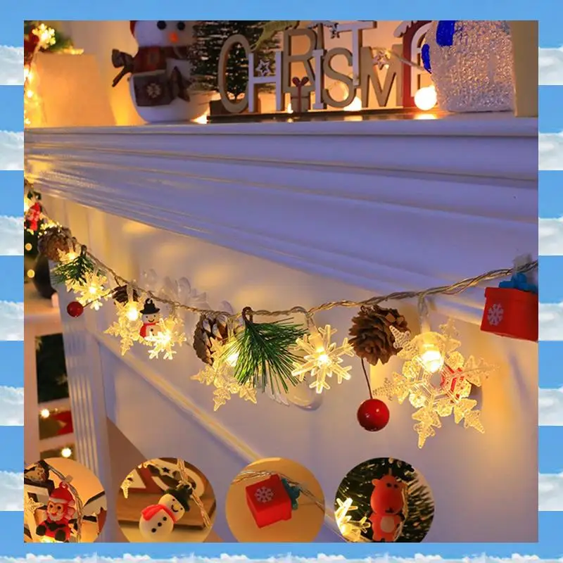 

A11I 20 Leds Snowflake String Fairy Lights Battery Powered Christmas Tree Holiday Garland New Year Bedroom Decoration