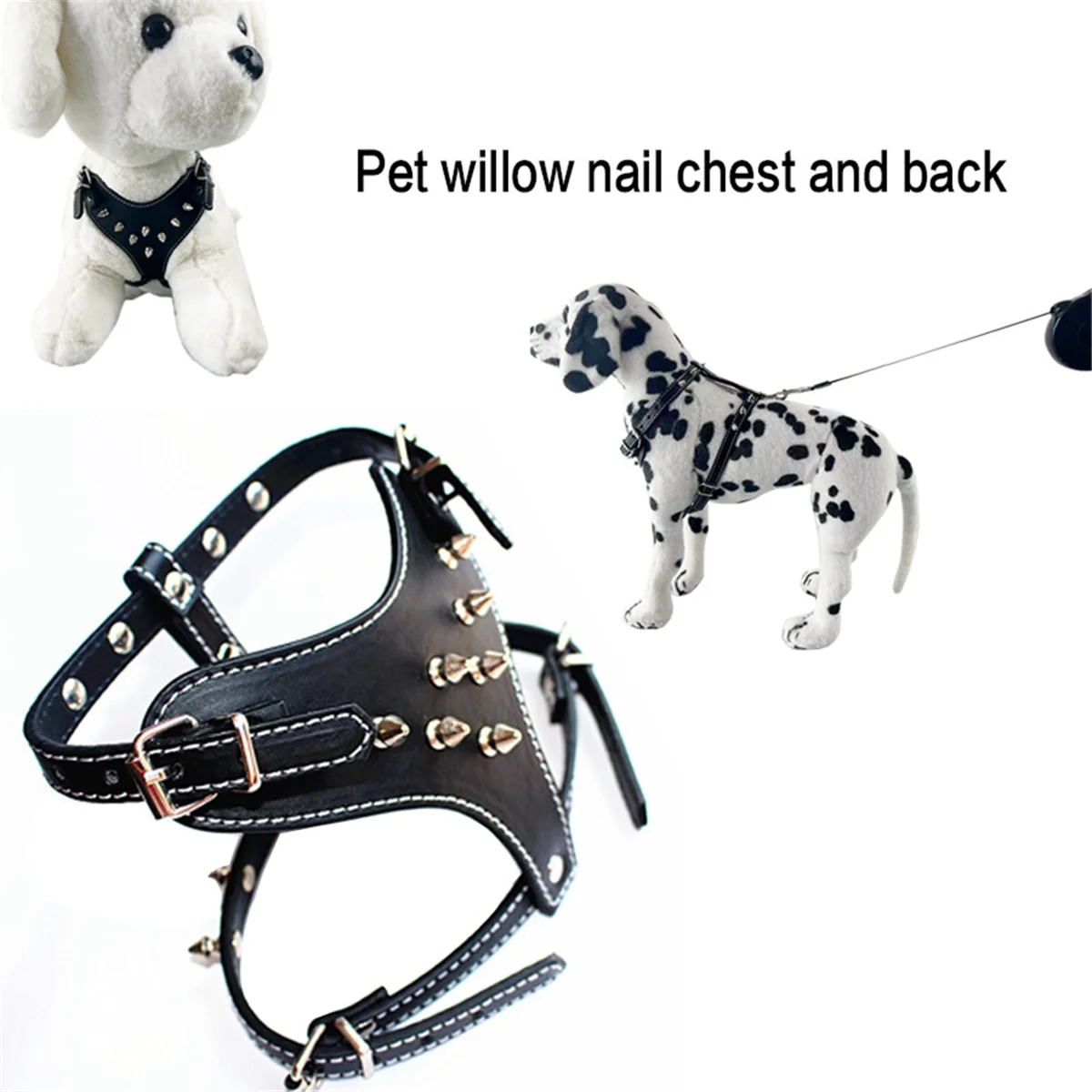 Spiked Studded Leather Puppy Dog Harness Vest for Small Breeds BlackJADD