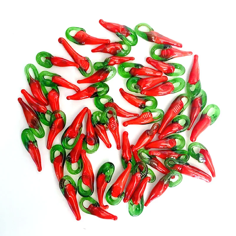 10pcs 2-2.5cm Lampwork Red Chili Glass Charms Hot Cute Vegetable Pendant For Earring Necklace DIY Jewelry Making