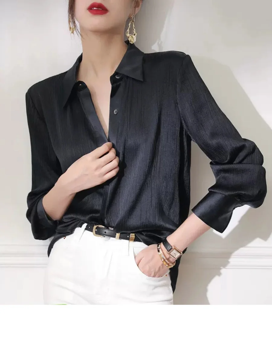 

YMDM Silk Long Sve женское irt Commute Sle атласная ткань с морщинами дизайн премиум-класса новое поступление осень 2025