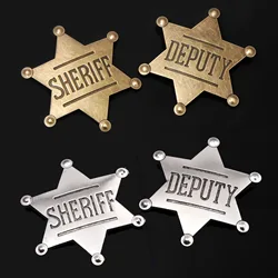 Sheriff Badge Brooch Six-pointed Star Police Vest Badge Pin for Women Men Lapel Pins Jewelry