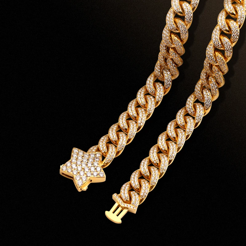 Custom gold plated Mosan diamond Cuban Chain Men's heavy silver chain S925 sterling silver full diamond Cuban necklace