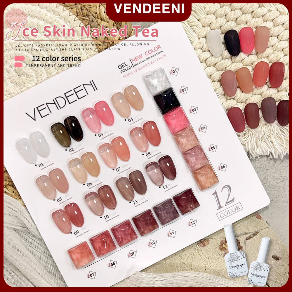

Vendeeni 12ml Popular Transparent Jelly Color Gel Nail Varnish Soak Off UV LED Pink Nude Manicure Gel Nail Polish 12 Colors