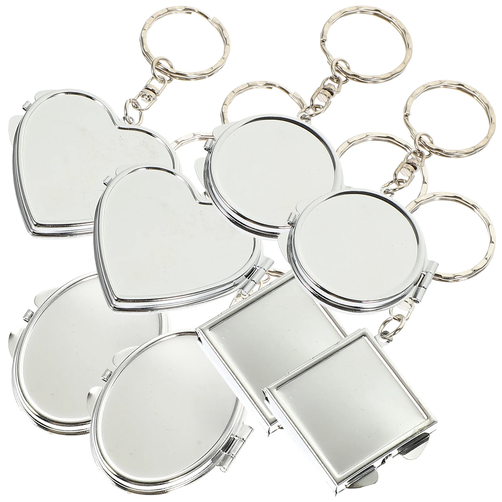 8 Pcs Vanity Mirror Makeup Keychain Pocket Miniature Folding Small Compact Silver Travel