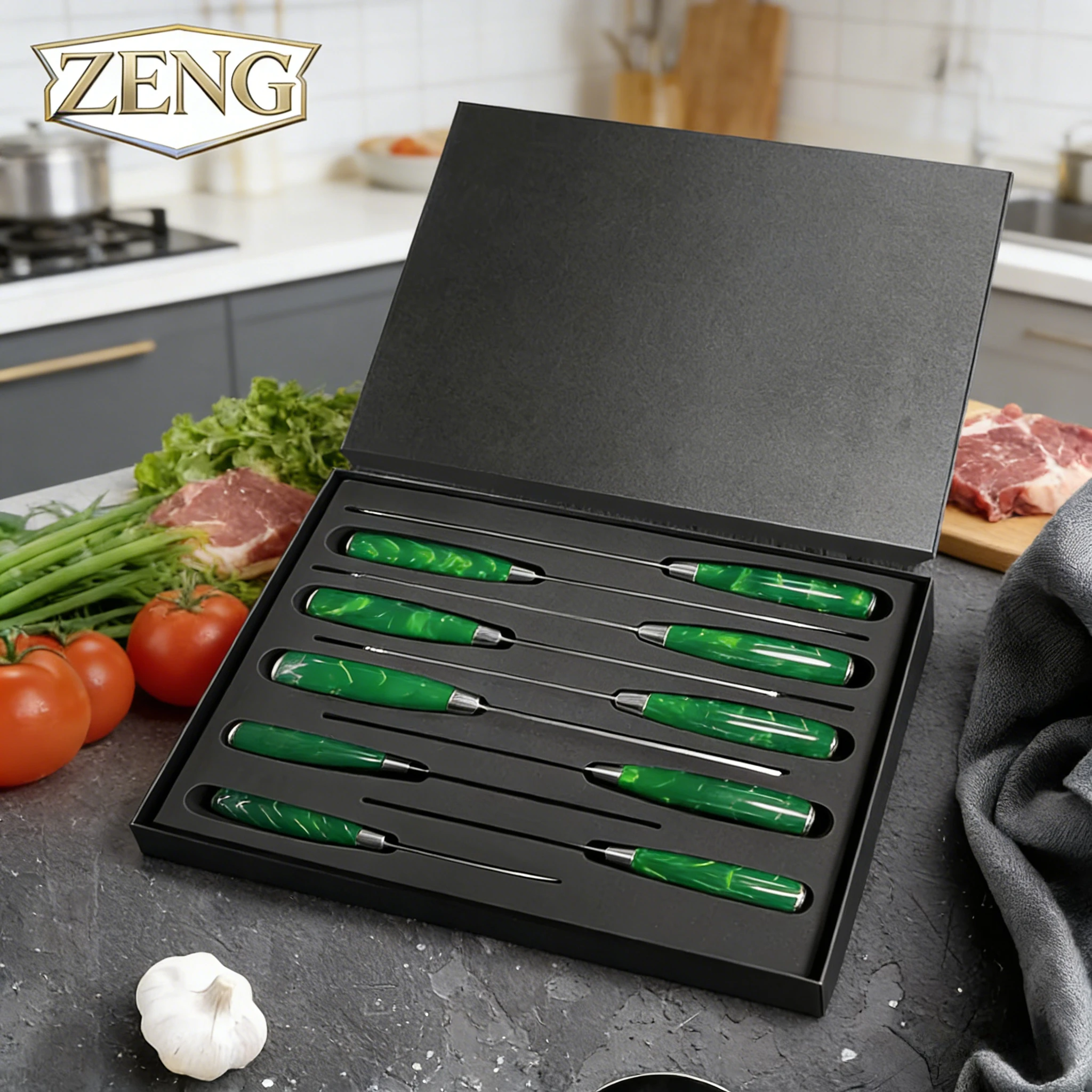 ZENG 1-10-teiliges Küchenmesser-Set Hochwertiger Kohlenstoffstahl Extrem Scharfes Kochmesser, Brotmesser, Santoku-Messer mit Kunstharzgriff