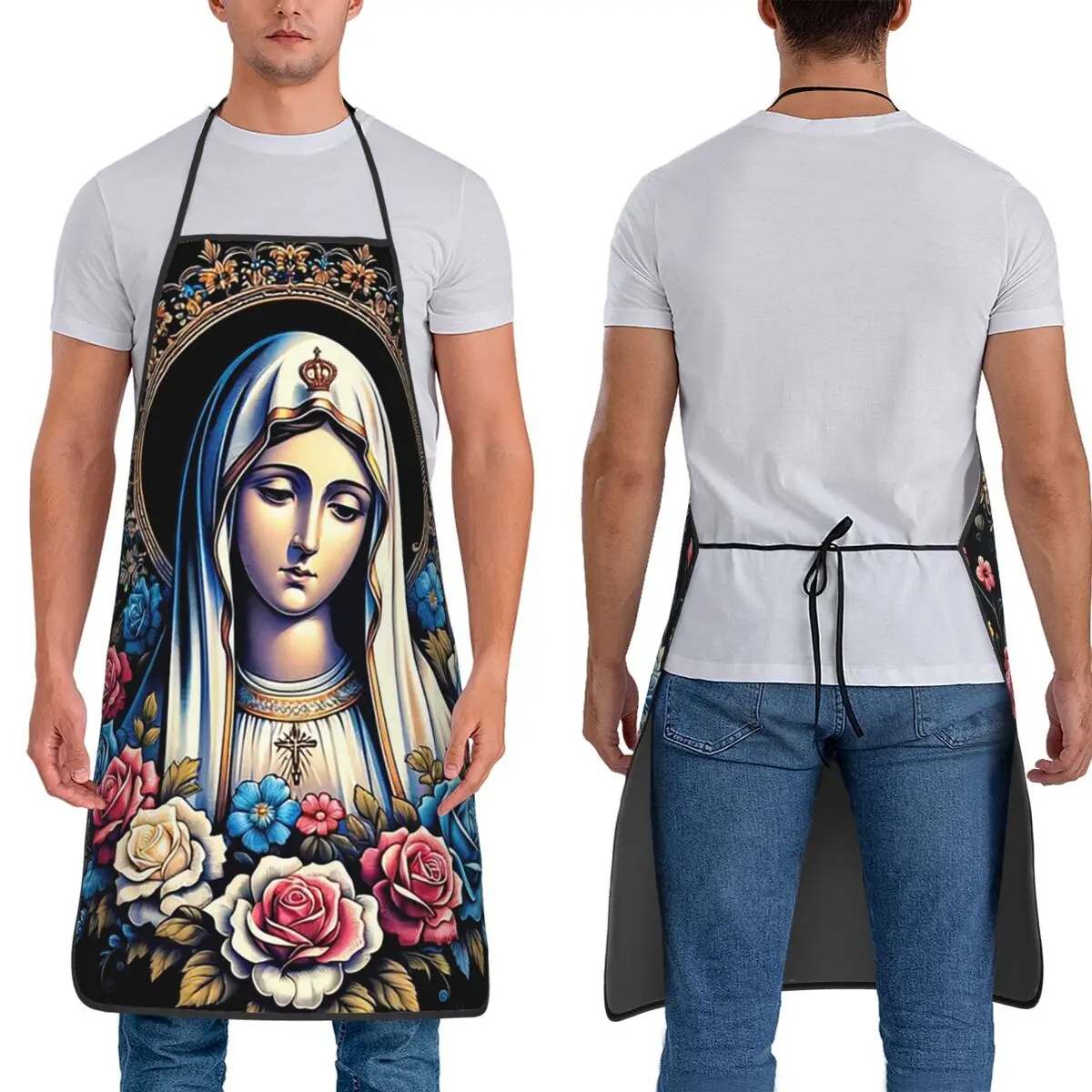 

Our Lady Of Fatima Virgin Mary Aprons Chef Baking Tablier Waterproof Bib Kitchen Cleaning Pinafore for Women Men Gardening