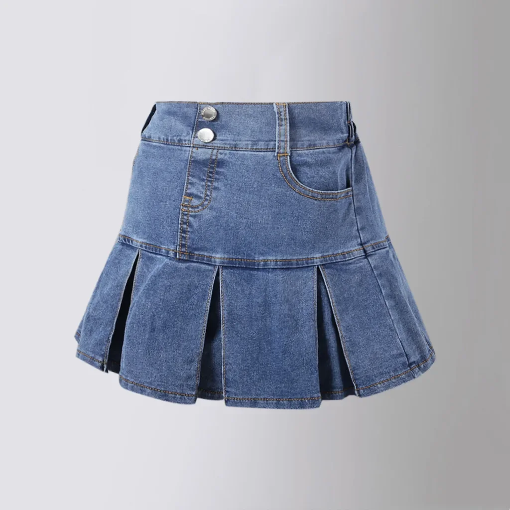 

Summer Kids Denim Skirt Fashion Casual All-match Blue A-line Skirt for Girls Elastic Waist Teenage school Children Dance Skirt